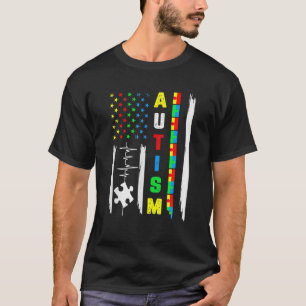 American Flag Fight Ribbon Puzzle Autism Awareness T-Shirt