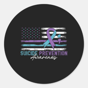American Flag Fight Suicide Prevention Awareness R Classic Round Sticker