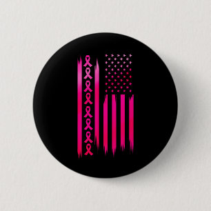 American Flag Fighting Breast Cancer - Awareness 6 Cm Round Badge