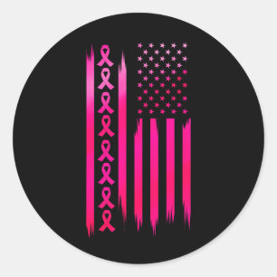 American Flag Fighting Breast Cancer - Awareness  Classic Round Sticker