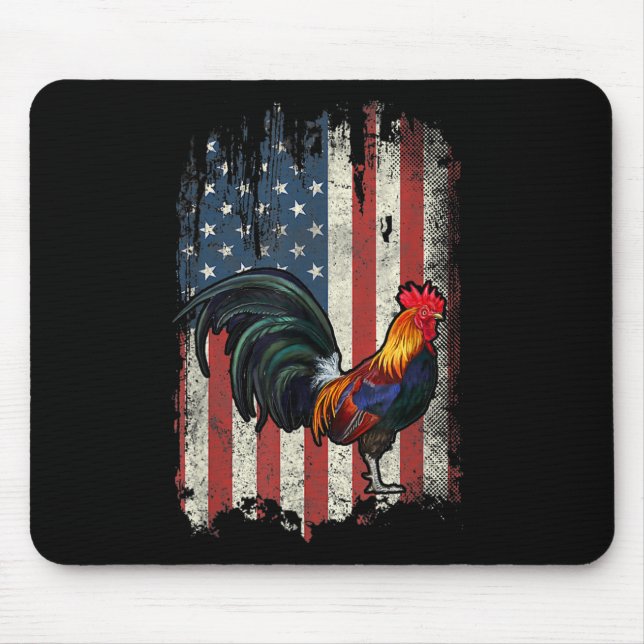 American Flag Fighting Rooster Chicken  Mouse Pad (Front)