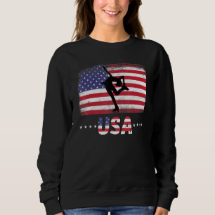 American Flag Figure Ice Skating Usa Patriotic Tea Sweatshirt