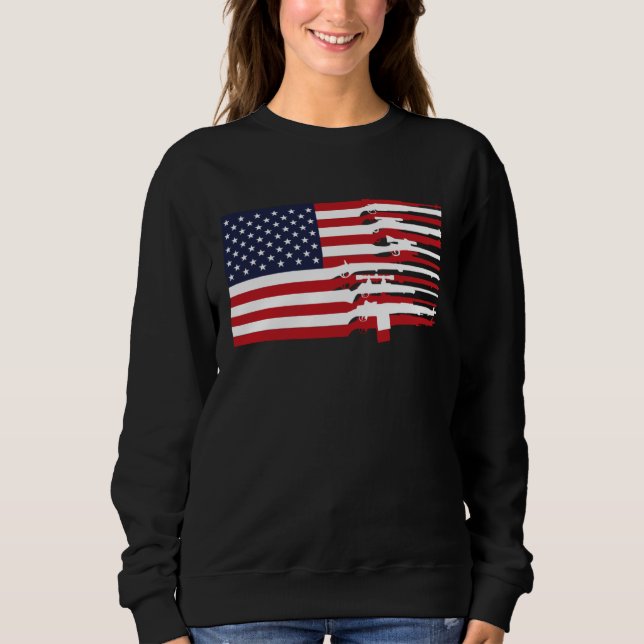 American Flag Firearms Weapons USA 4th of July Sweatshirt (Front)