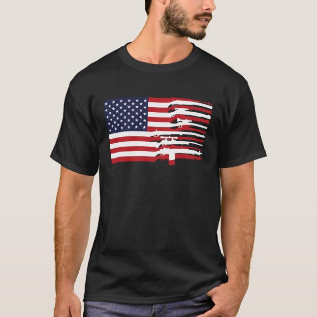 American Flag Firearms Weapons USA 4th of July T-Shirt (Front)
