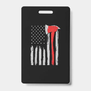 American Flag Firefighter Red Firefighter ID Badge