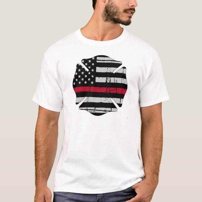 American Flag Fireman Cross Thin Red Line T-Shirt (Front)