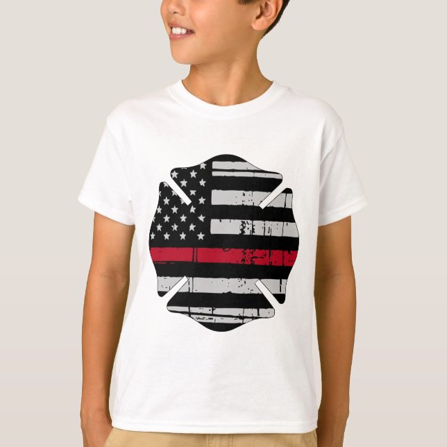 American Flag Fireman Cross Thin Red Line T-Shirt (Front)