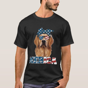 American Flag Firework Golden Retriever Dog T-Shirt