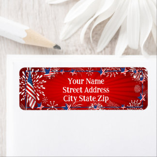 American Flag, Fireworks and Patriotic Stars Return Address Label