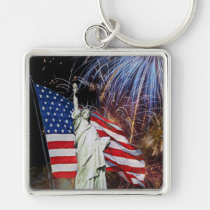 American Flag, Fireworks and Statue of Liberty Key Ring