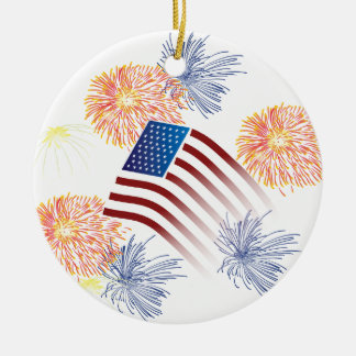 American Flag Fireworks Ceramic Tree Decoration