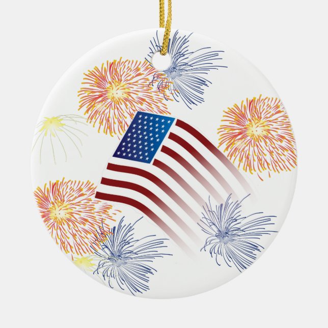 American Flag Fireworks Ceramic Tree Decoration (Front)