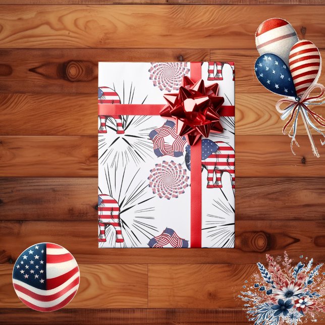 American Flag Fireworks Elephant 4th July Party Wrapping Paper (American Flag Fireworks Elephant 4th July Party Wrapping Paper)