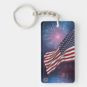 American Flag & Fireworks Key Ring
