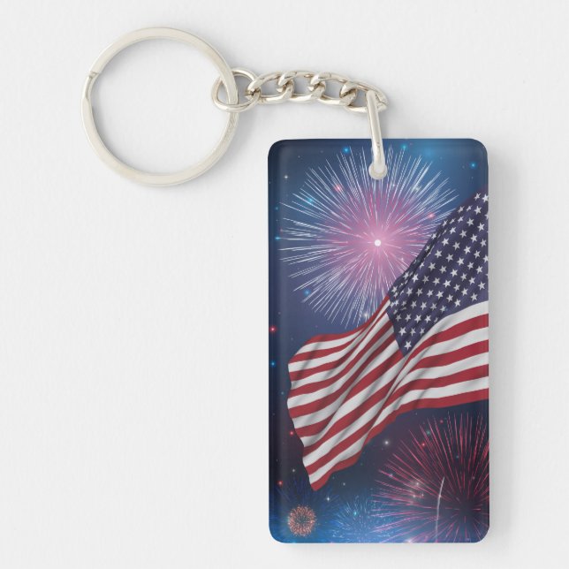 American Flag & Fireworks Key Ring (Front)
