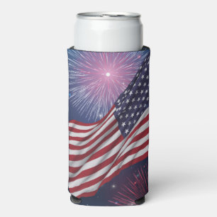 American Flag & Fireworks Seltzer Can Cooler