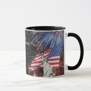 American Flag Fireworks & Statue of Liberty Design Mug