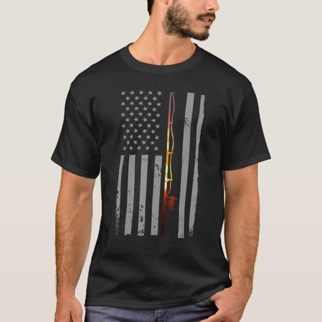 American Flag Fish Fisher Fisherman  Bass Fishing  T-Shirt (Front)