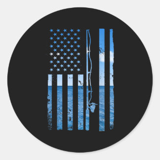 American Flag Fish Fisher Fisherman Funny B Fishin Classic Round Sticker