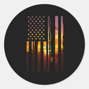 American Flag Fish Fisher Fisherman Funny B Fishin Classic Round Sticker
