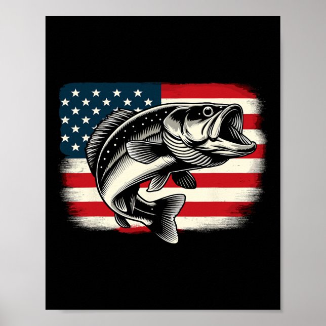 American Flag Fish Fishing Patriotic  Poster (Front)