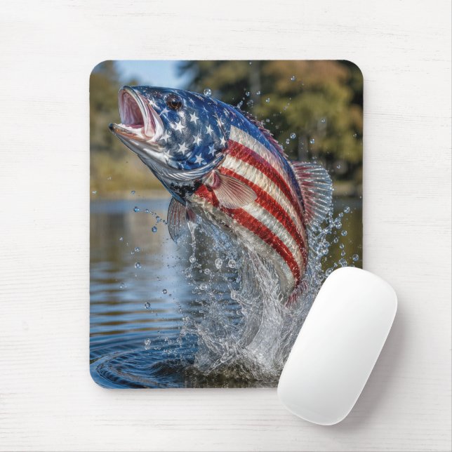 American Flag Fish Leaping out of Water Mouse Pad (With Mouse)