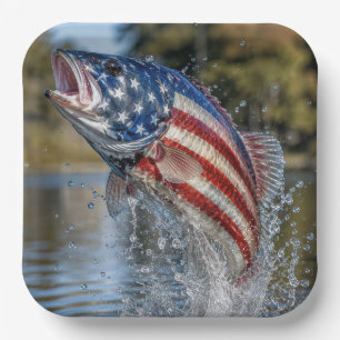 American Flag Fish Leaping out of Water Paper Plate