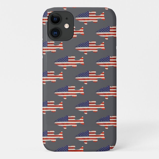 American flag fish on grey Case-Mate iPhone case (Back)