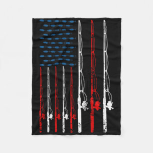 American Flag Fishing Rod Fishing Lover Vintage Fi Fleece Blanket