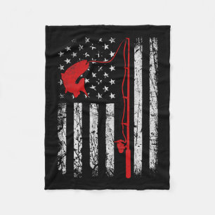 American Flag Fishing Rod Patriotic Fishing Gifts  Fleece Blanket