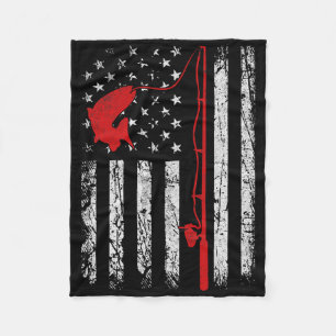 American Flag Fishing Rod Patriotic Fishing Gifts  Fleece Blanket
