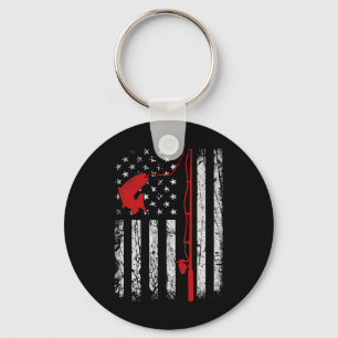 American Flag Fishing Rod Patriotic Fishing Gifts Key Ring