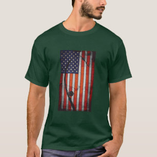 American Flag Fishing Rod Usa Patriotic 63 T-Shirt
