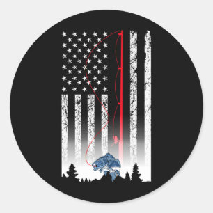 American Flag Fishing Rod Usa Patriotic Lover  Classic Round Sticker