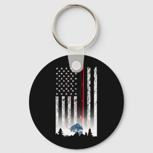 American Flag Fishing Rod Usa Patriotic Lover Key Ring