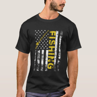 American Flag Fishing Rod Usa Patriotic T-Shirt
