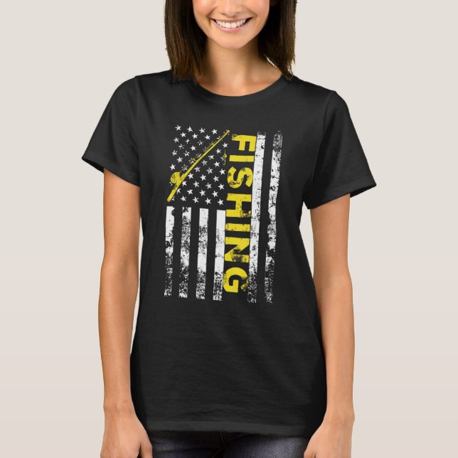 American Flag Fishing Rod Usa Patriotic T-Shirt (Front)