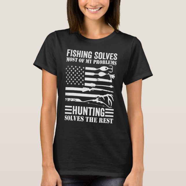 American Flag Fishing Solves Most Of My Problems T-Shirt (Front)