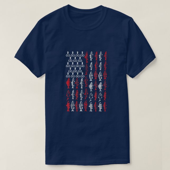 American Flag Fishing T shirt, Bass Pro Fish 4th O T-Shirt (Design Front)