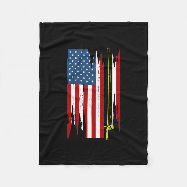 American Flag Fishing Vintage Fishing  Fleece Blanket (Front)
