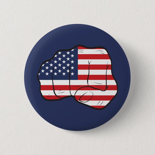 American Flag Fist 6 Cm Round Badge (Front)