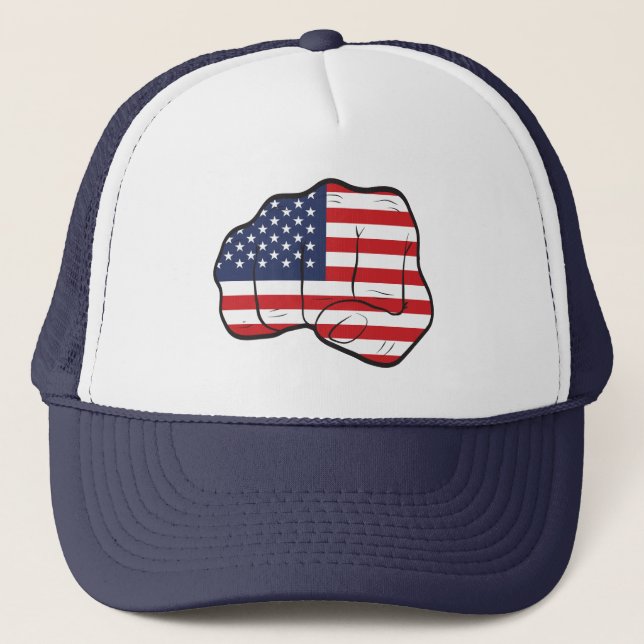 American Flag Fist Trucker Hat (Front)