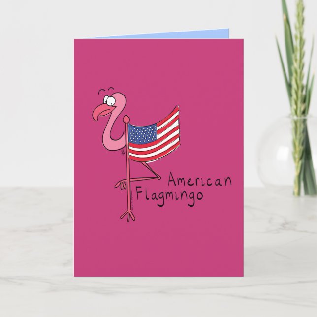 American Flag Flamingo Funny Greeting Card (Front)