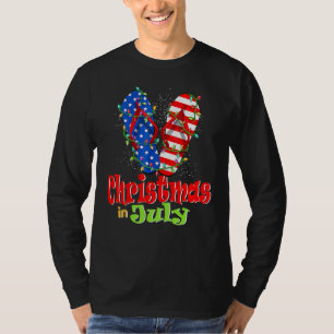 American Flag Flip Flops Xmas Lights Christmas In T-Shirt