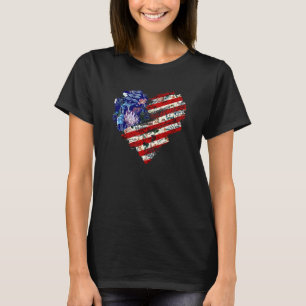 American Flag Floral Heart 4th Of July Patriotic F T-Shirt