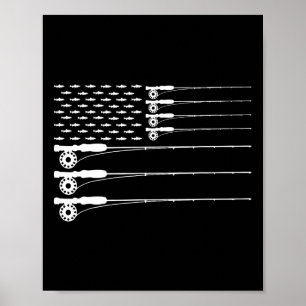 American Flag Fly Fishing Rod Trout Patriot Men T  Poster