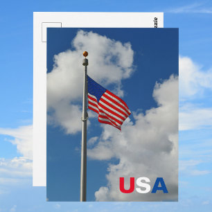 American Flag Flying Red White and Blue Patriotic Postcard