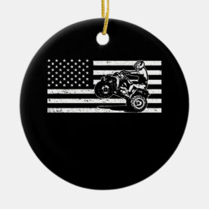 American Flag Four Wheeler Quad Men ATV Riding Ceramic Ornament