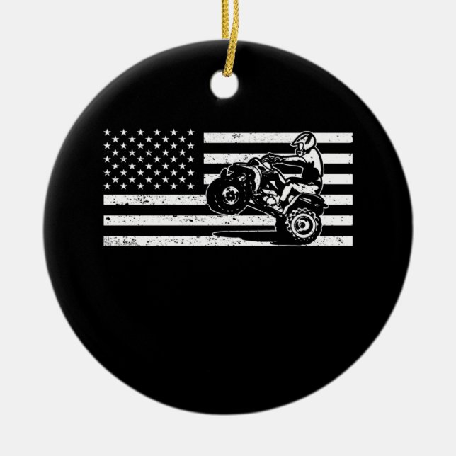 American Flag Four Wheeler Quad Men ATV Riding Ceramic Ornament (Front)