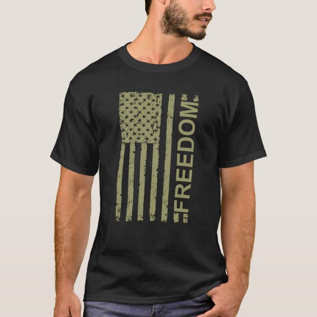 American Flag, Freedom Flag, Distressed Flag T-Shirt (Front)